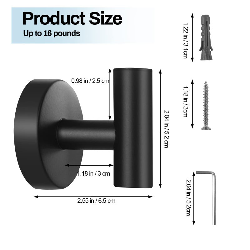 Kruodop Towel Hooks for Bathroom 2 Packs Wall Mount Towel Holder Black Matte Wall Robe Hook Stainless Steel Heavy Duty Door Hanger Towel Hook for Kitchen  Bedroom Hotel Pool Coats(Drilling) - Image 2